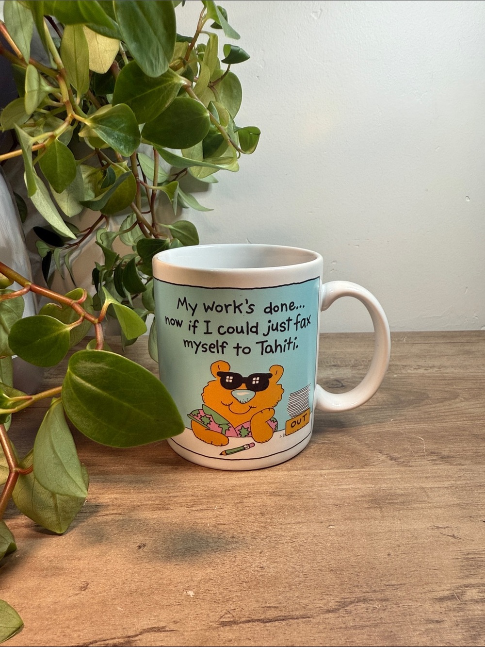 Hallmark Bear Mug Fax Myself to Tahiti Vintage Office Humor